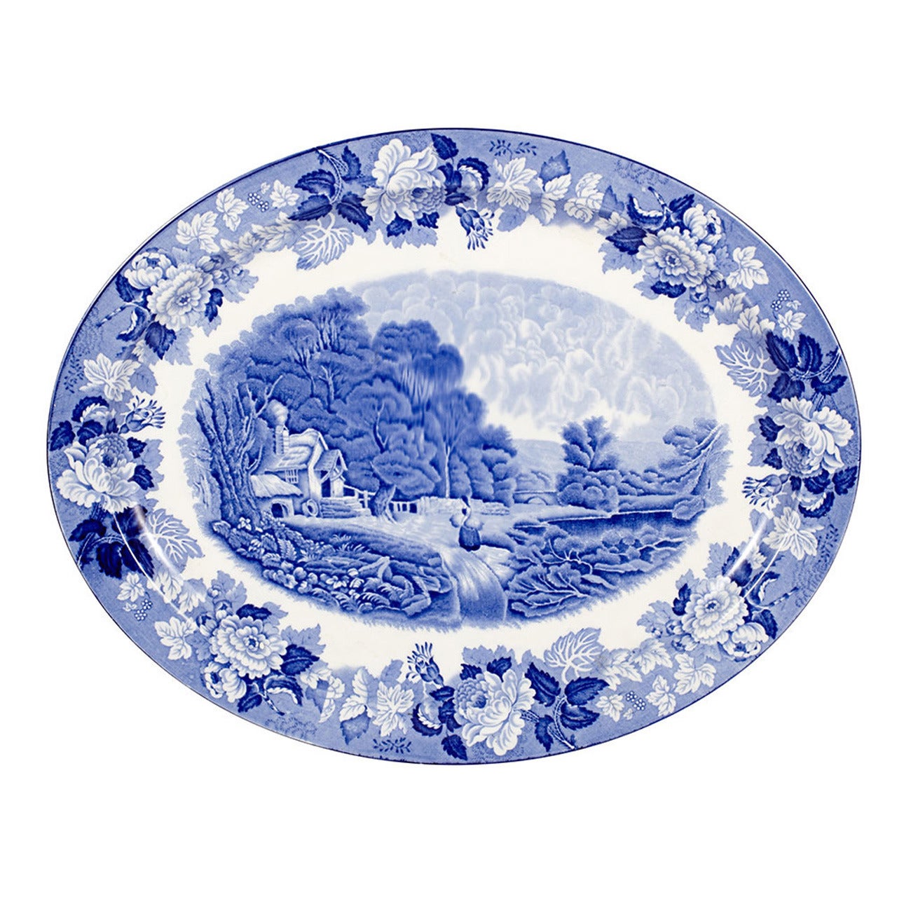 Blue and White Serving Platter by Wood & Sons For Sale