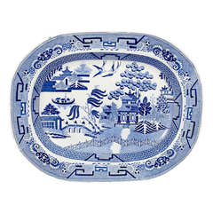 Antique Willow Pattern Staffordshire Serving Platter