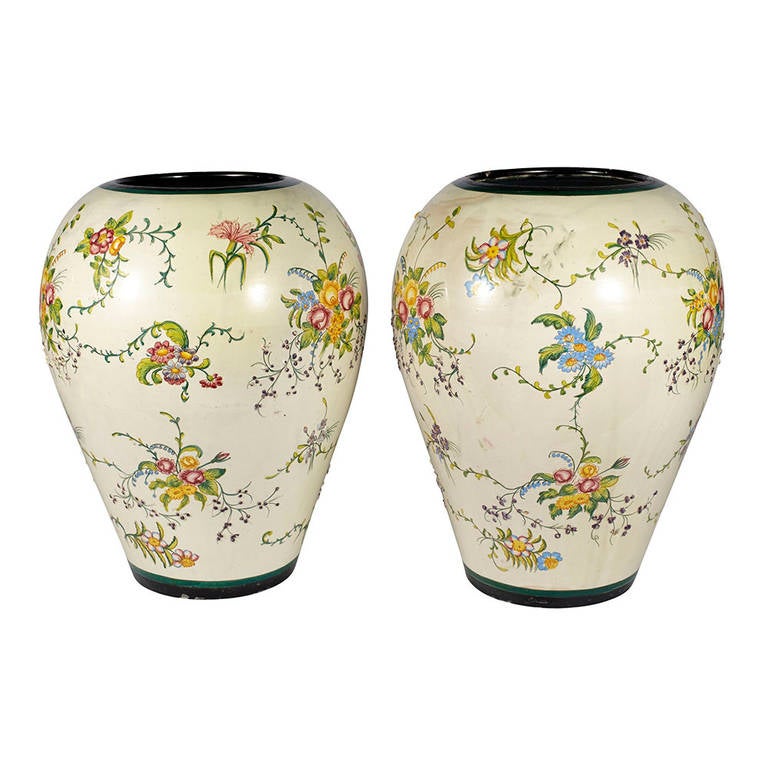 Oversized Majolica vases.
