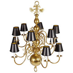 Large Dutch Twelve-Branch Brass Chandelier