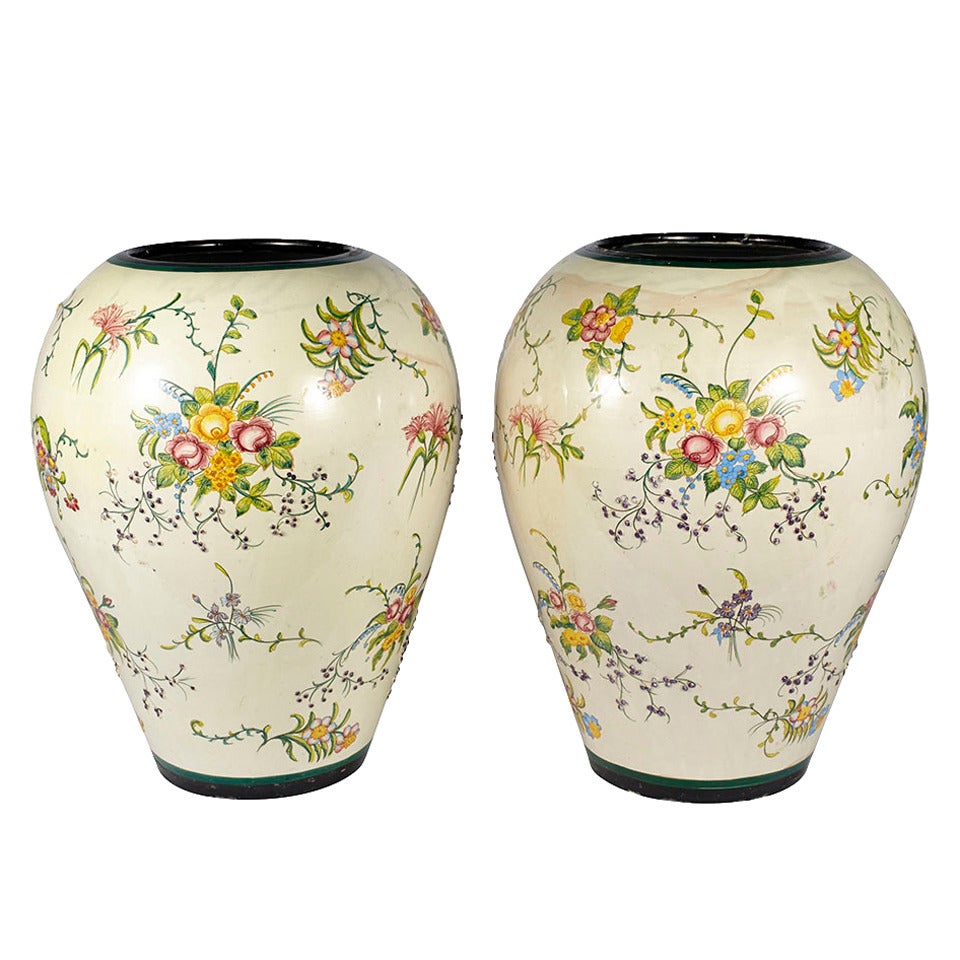 Pair of Large Italian Ceramic Majolica Jars