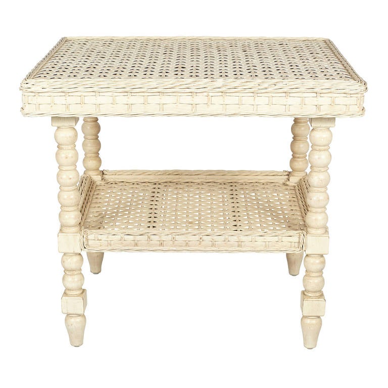 Vintage White Wicker TwoTier Table at 1stDibs