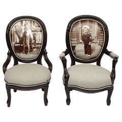 Antique Pair of Victorian 'Sailor Boy' Giclee Parlor Chairs