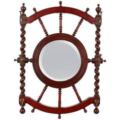 Vintage Nautical Spindle Mirror with Hooks