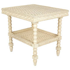 Vintage White Wicker Two-Tier Table