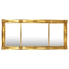 Large Three-Section Overmantel American Empire Gilt Mirror