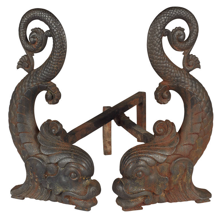 American Dolphin Andirons by Bradley and Hubbard