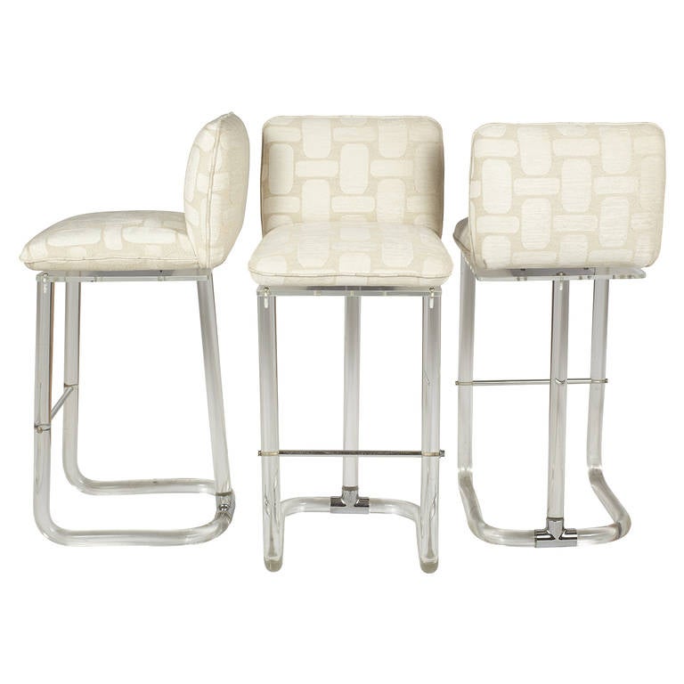 Set of 3 Leon Frost Lucite Barstools with Swivel Seats