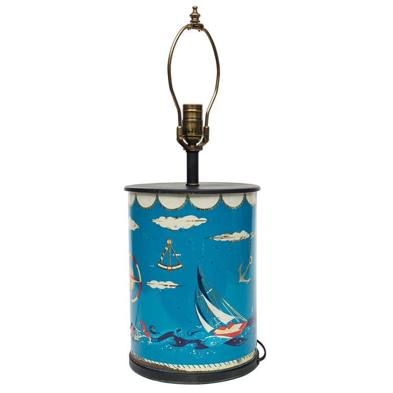 English Tin Novelty Canister Lamp In Good Condition In New York City, NY
