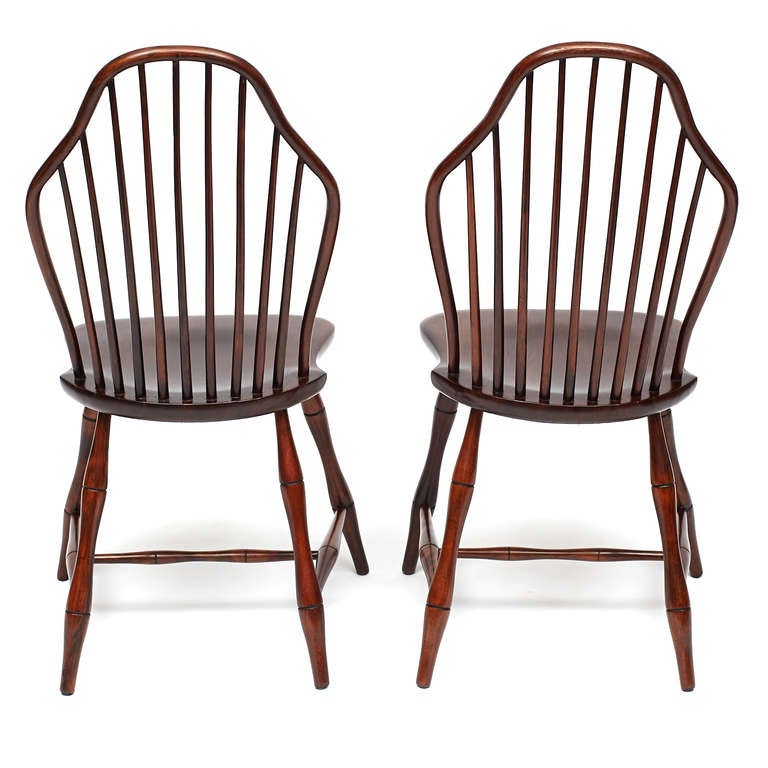 American Set of Four Late 19th c. Pinched Sack-Back Windsor Chairs