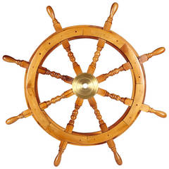Nautical Hardwood and Brass Ship's Wheel