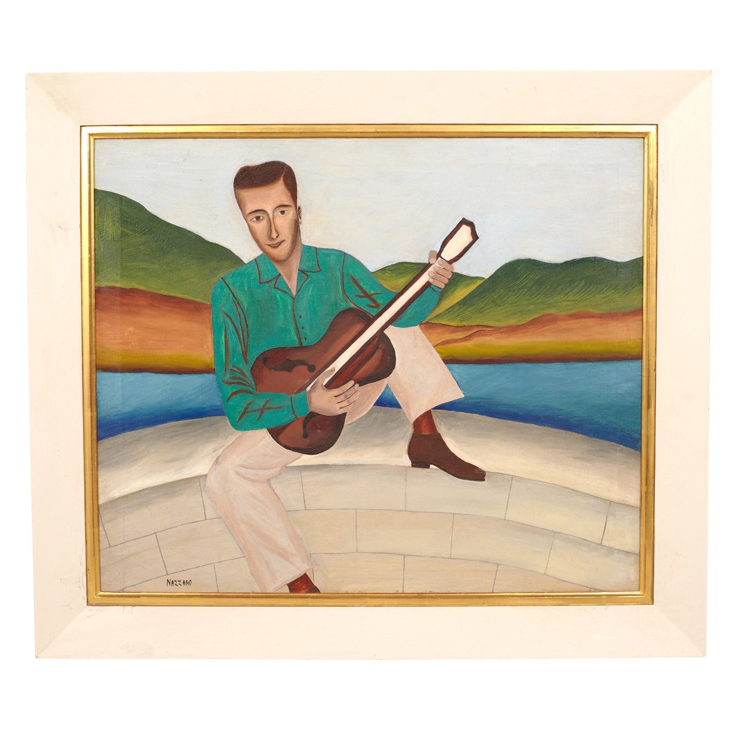 Folk Art Painting of Man with Guitar