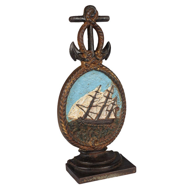 Antique cast iron sailboat doorstop by Bradley and Hubbard.