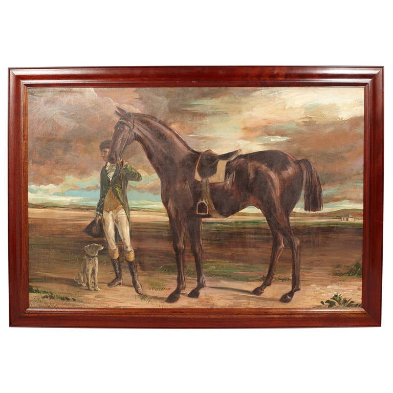 American Pair of Framed Equestrian Paintings on Canvas For Sale