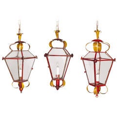 Set of Three Painted Tole Hanging Lanterns