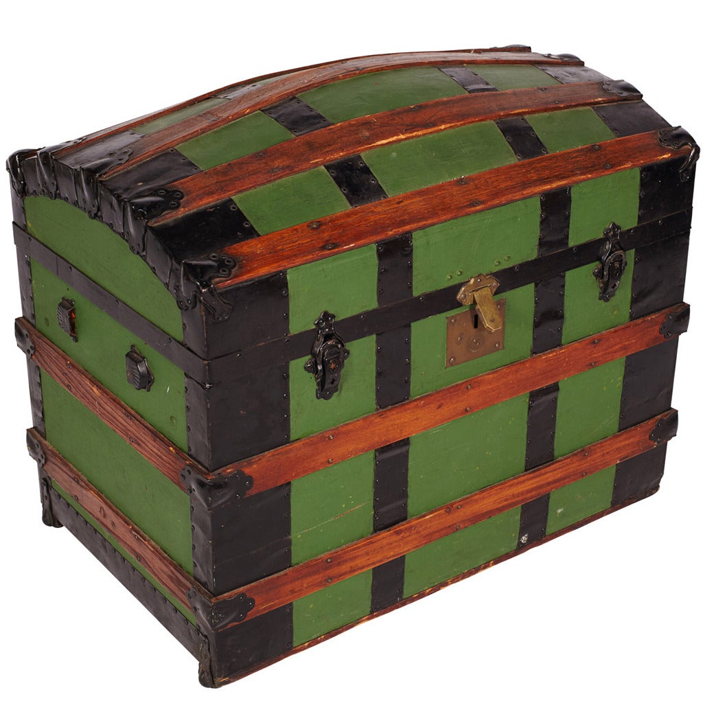 Antique Green Dome Carriage Trunk For Sale