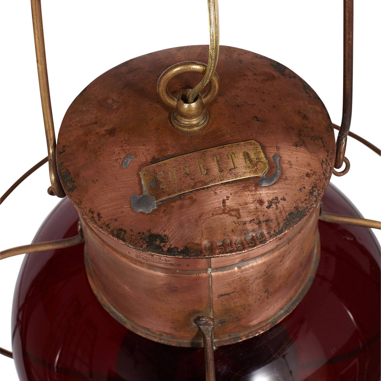 Copper and Red Glass Ship's Lantern In Good Condition In New York City, NY