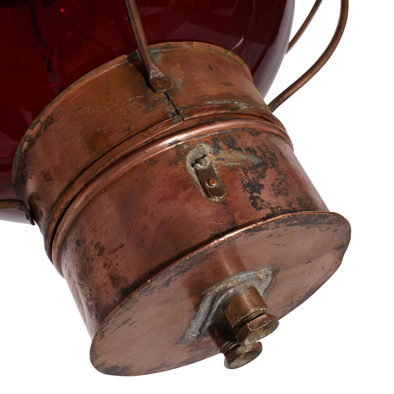 20th Century Copper and Red Glass Ship's Lantern