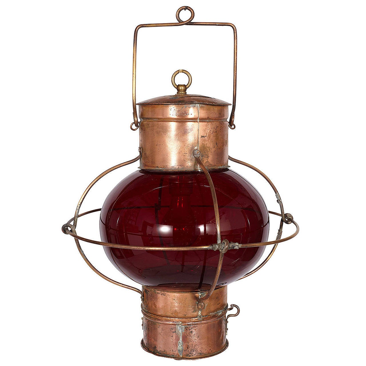 Copper and Red Glass Ship's Lantern at 1stdibs