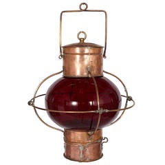 Copper and Red Glass Ship's Lantern