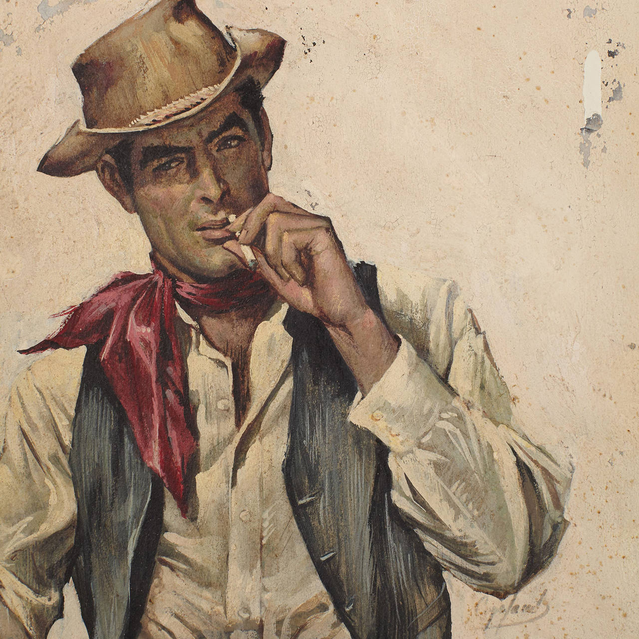 Book Cover Illustration of Cowboy in Antique Adirondack Frame