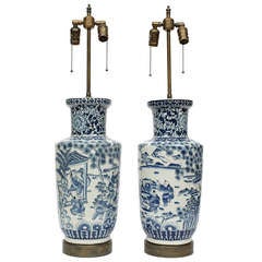 Pair of Blue & White Chinese Baluster Lamps