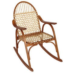 Vintage Snowshoe Rocking Chair with Rawhide Lacing