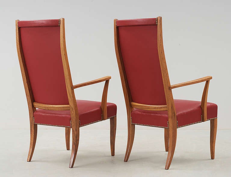 Swedish Josef Frank chairs in red leather, Sweden 1950s