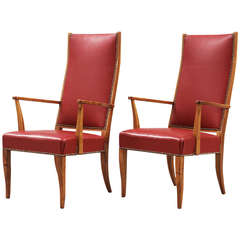 Josef Frank chairs in red leather, Sweden 1950s