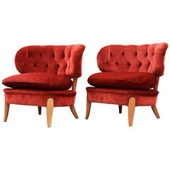 Pair of Otto Schultz Easy Chairs, Sweden, 1940s