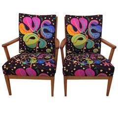 Carl Malmsten "Stugan" Cottage Armchairs with Josef Frank Fabric, Sweden, 1950s
