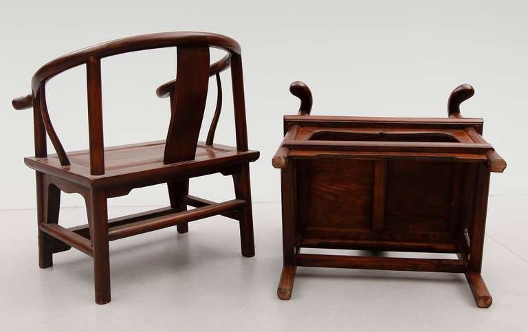 Chinese Hardwood Fireplace Chairs or Chairs for Children, circa 1950 In Good Condition In Salzburg, Austria