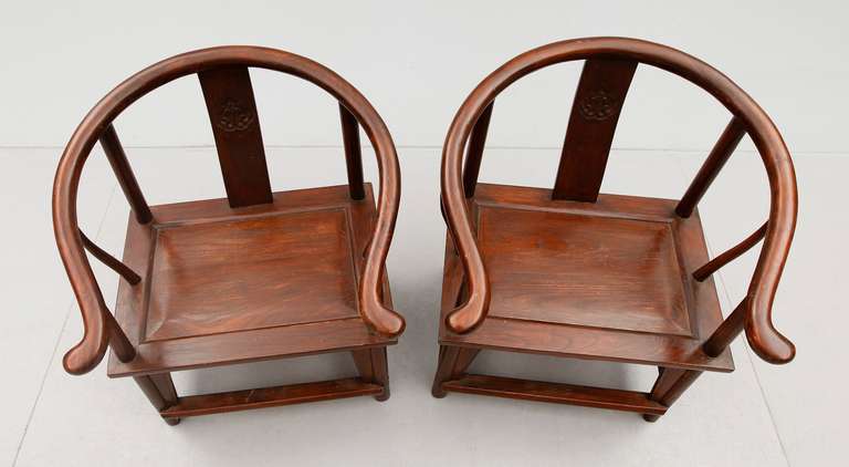 20th Century Chinese Hardwood Fireplace Chairs or Chairs for Children, circa 1950