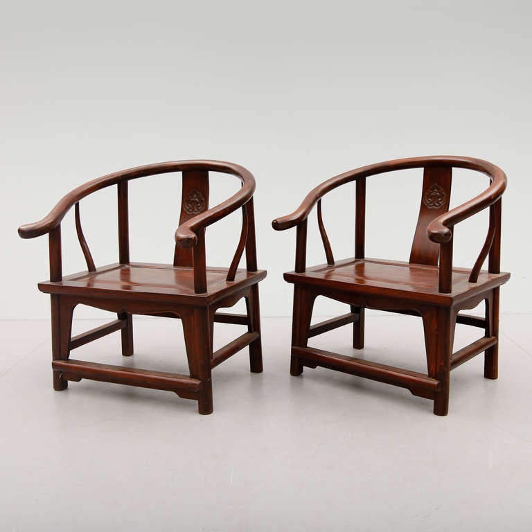 Chinese Chippendale Chinese Hardwood Fireplace Chairs or Chairs for Children, circa 1950