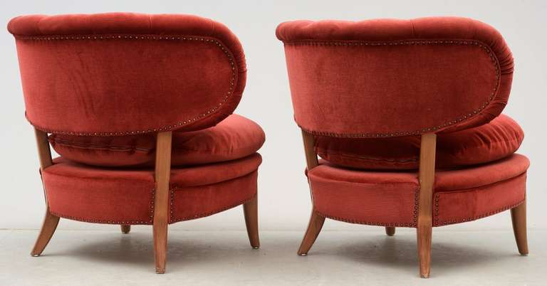 Mid-20th Century Otto Schultz Red Lounge Chairs, Jio Möbler