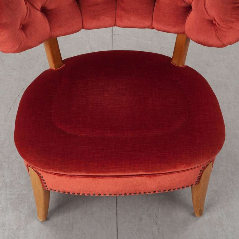 Swedish Otto Schultz Red Lounge Chairs, Jio Möbler