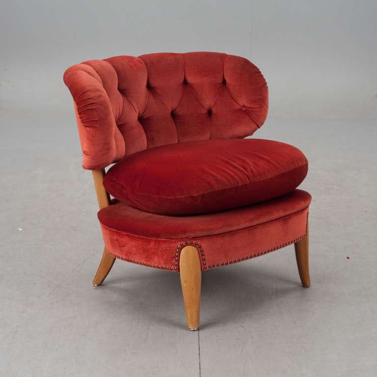 Mid-Century Modern Otto Schultz Red Lounge Chairs, Jio Möbler