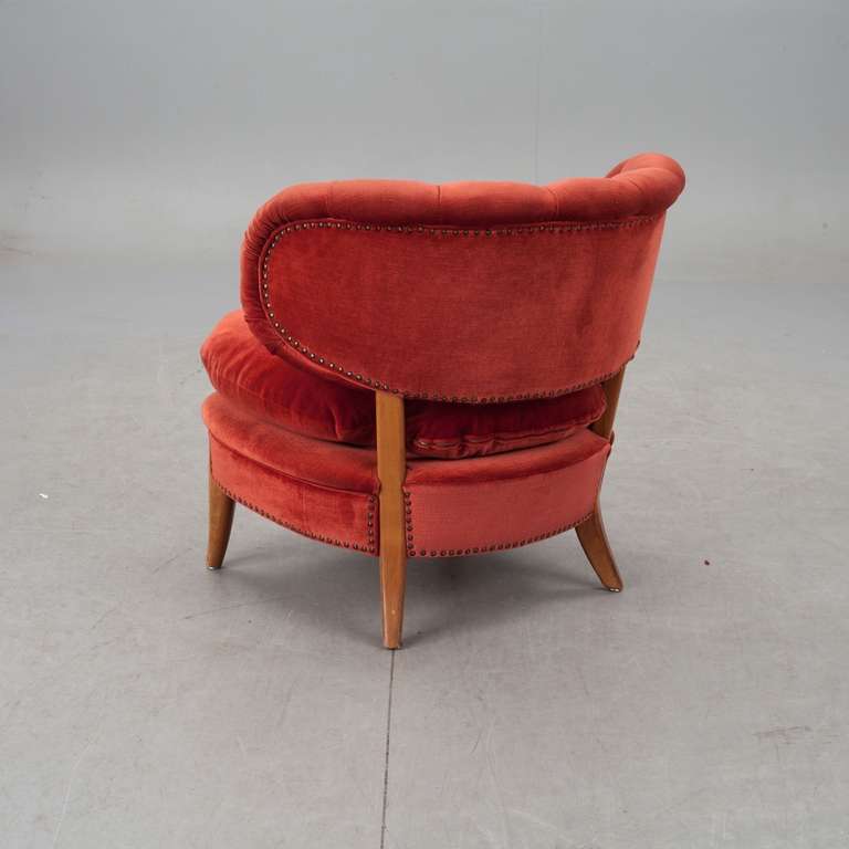 Otto Schultz Red Lounge Chairs, Jio Möbler In Good Condition In Salzburg, Austria