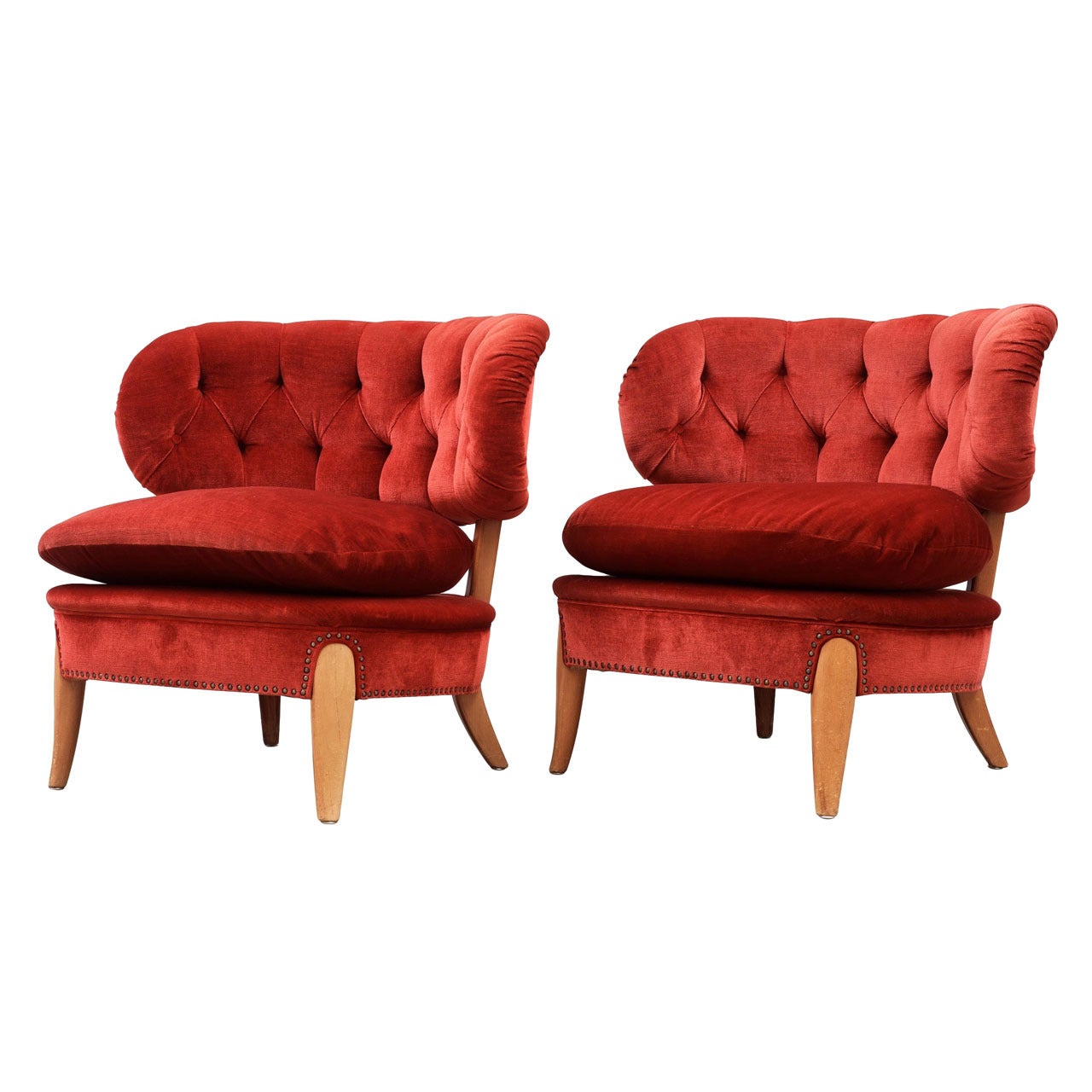 Otto Schultz Red Lounge Chairs, Jio Möbler