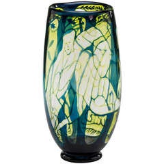 Vintage Eva Englund Graal Vase in Green and Yellow