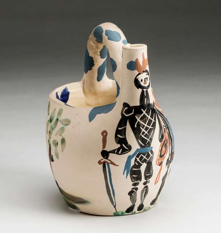 French Picasso Ceramic Pitcher - Cavalier and Horse