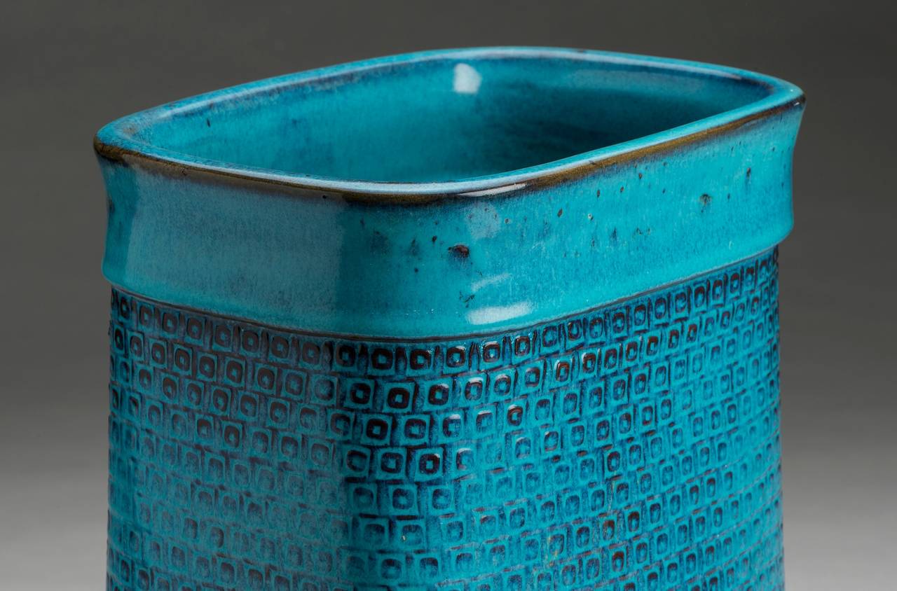 Swedish Stig Lindberg turquoise stoneware vase, Sweden 1965