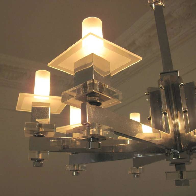 8-Arm Chandelier attributed to Jacques Adnet France 1930 In Good Condition In Berlin, DE
