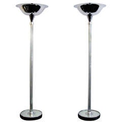 Pair of Chromed Floor Lamps with Glass Rods, England 1930's