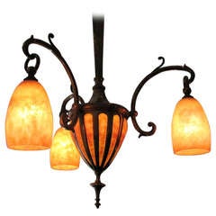 Antique Bronze Chandelier with Glass By Daum Nancy France 1920's
