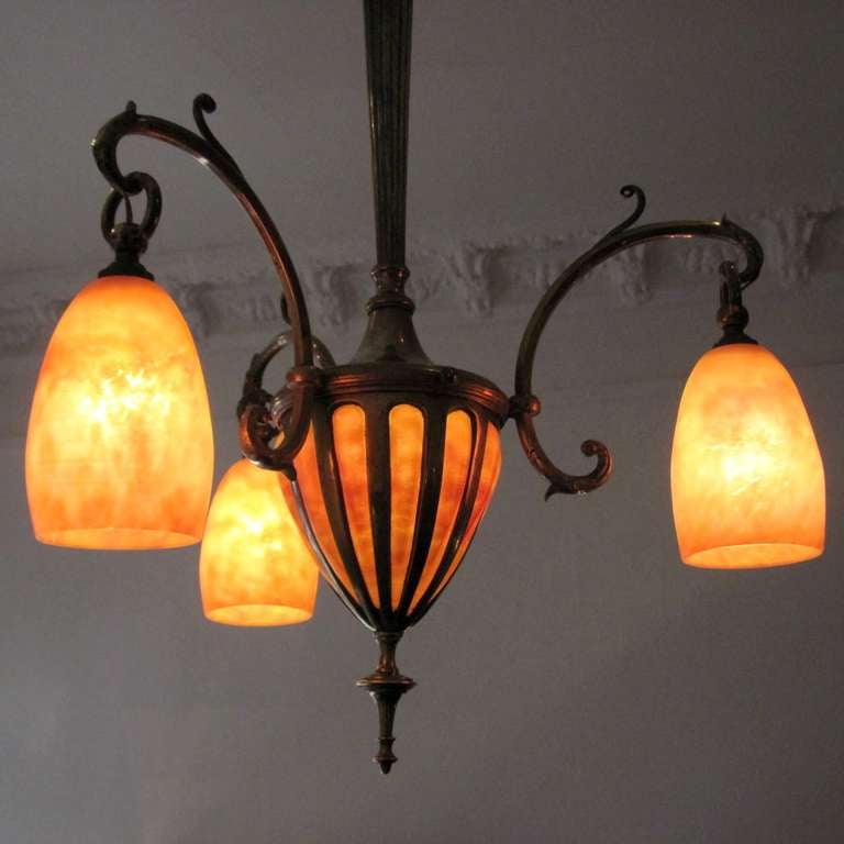 Bronze Chandelier with Glass By Daum Nancy France 1920's