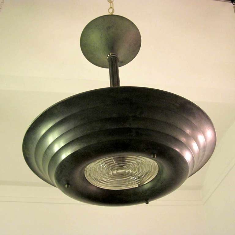 Closing SALE - Green Patinated Ceiling Lamp by Jean Perzel, France 1930's