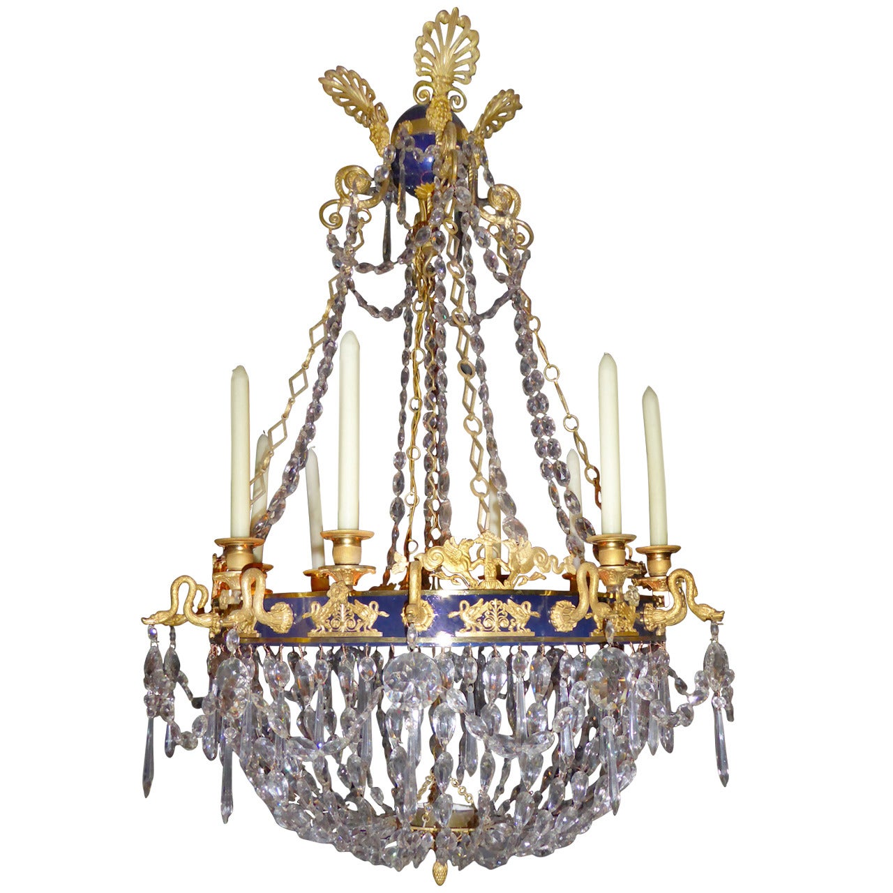 Russian Crystal and Gilt Bronze Eight-Light Chandelier For Sale