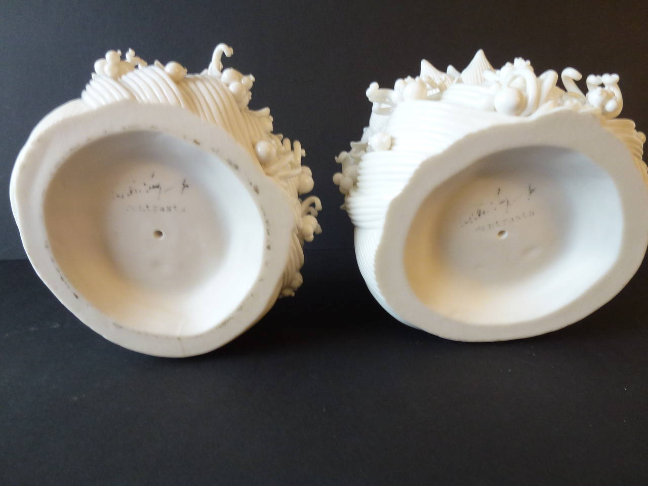 Porcelain Pair of Lotus Stand Candle Holders by Peter Ting For Sale