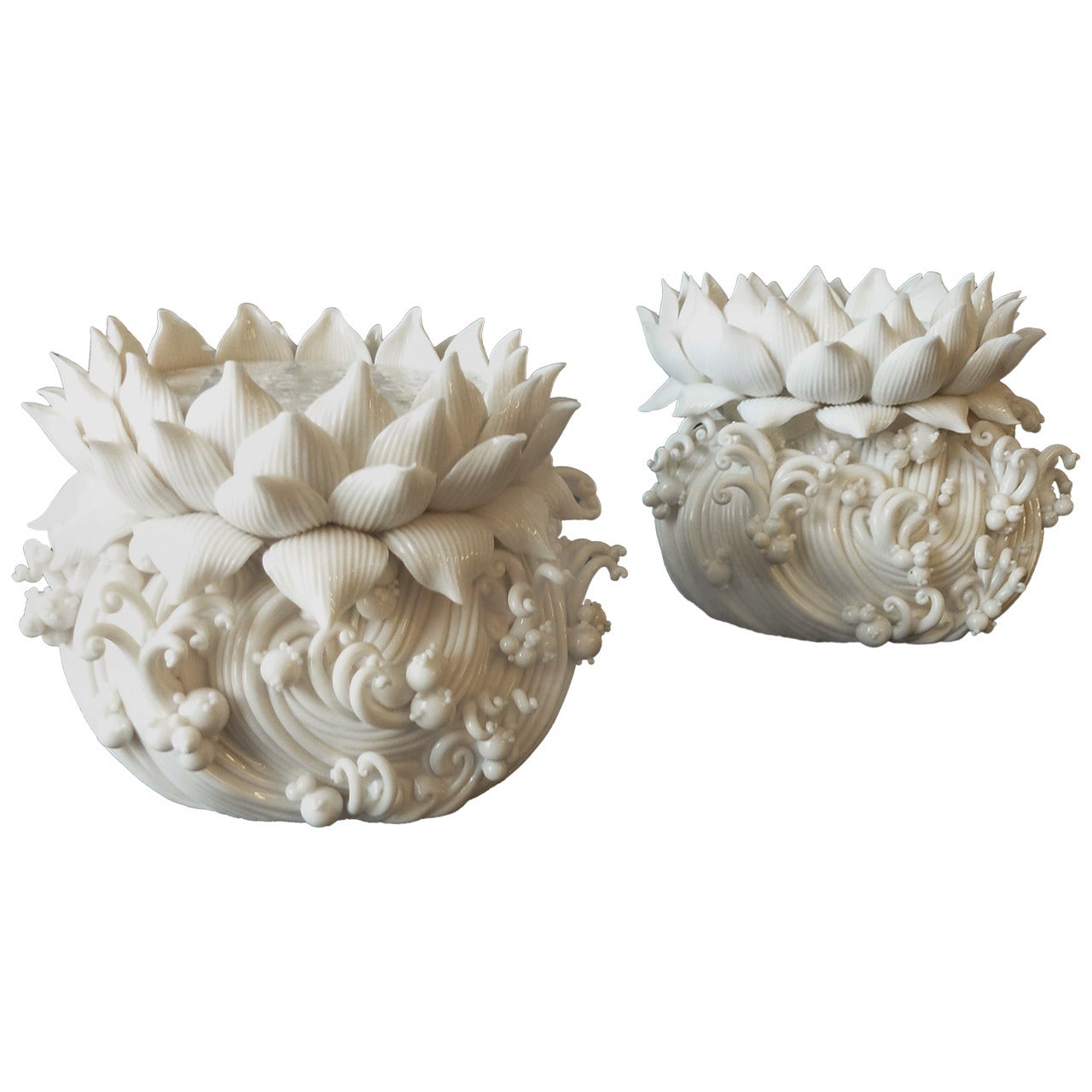 Pair of Lotus Stand Candle Holders by Peter Ting For Sale
